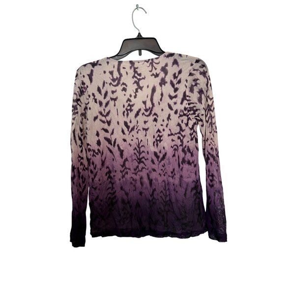 Chicos Long Sleeve Sheer Nylon Top Womens Size 1 Purple Ombre Animal Print - Picture 2 of 3